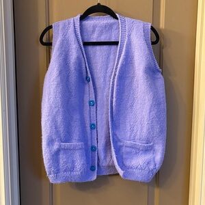 Lavender Knit Vest with Blue Buttons